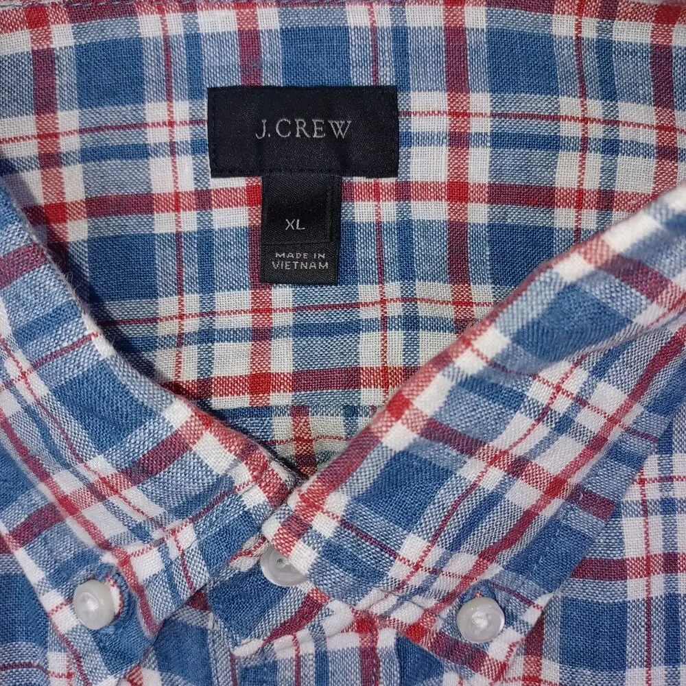 J. CREW Baird McNutt 100% Irish Linen Shirt Mens XL Plaid Vintage Button Down